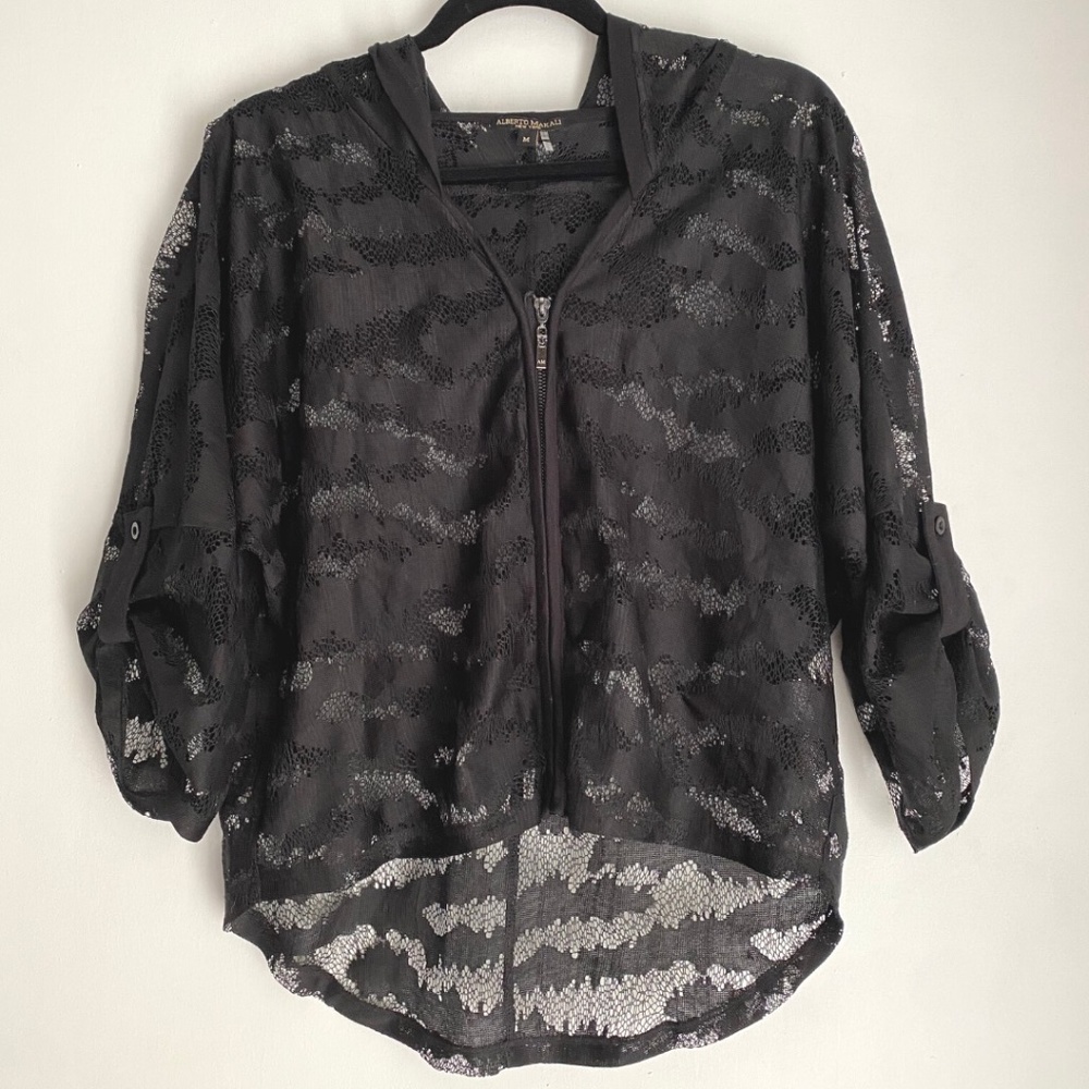 Alberto Makali Black Zip Up Hooded Mesh Swim/Sun Coverup [US M]